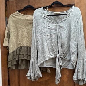Two boho style green tops